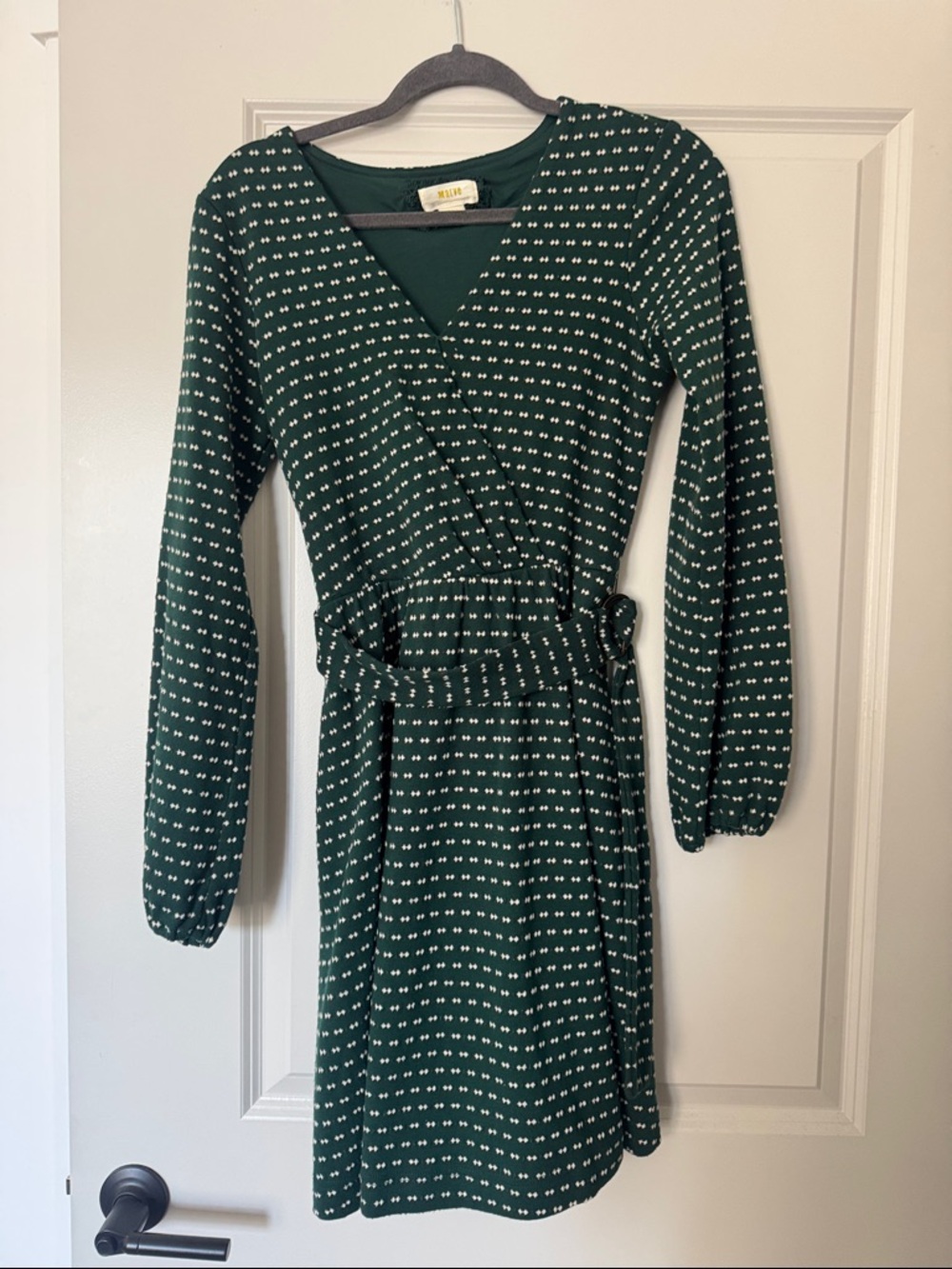 Maeve Forest Green Printed Wrap Dress with Belt